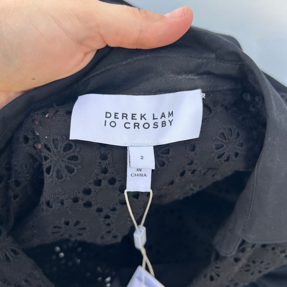 New Derek Lam 10 Crosby Black Eyelet Lace Belted Mini Dress Small 2 Chic - Picture 3 of 11